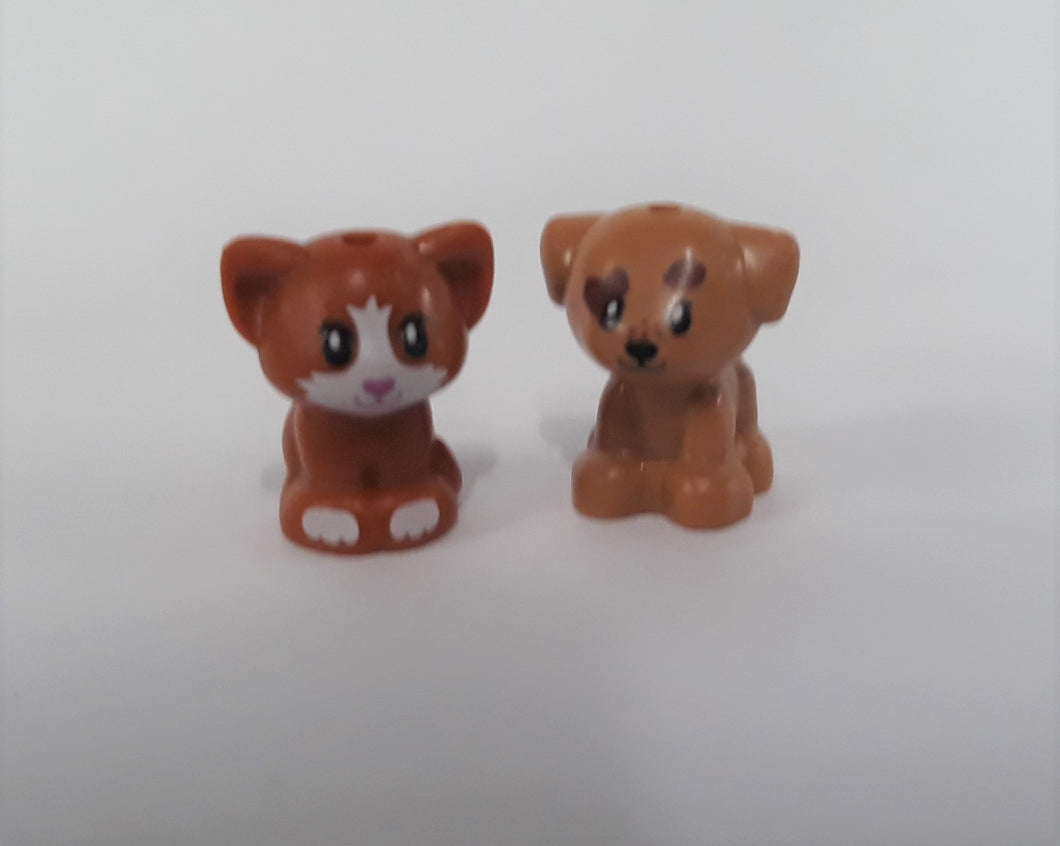LEGO Minifigure Cat & Dog Dark Orange and Medium Nougat, Friends, Kitty & Puppy, Standing, Small - 2 pack