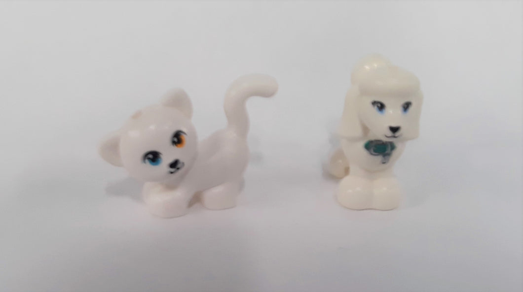 LEGO Minifigure Cat & Dog White, Friends, Kitty & Puppy, Poodle Standing, Small - 2 pack
