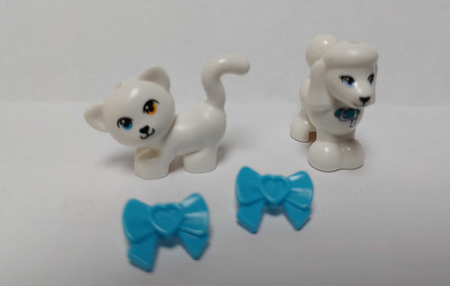 LEGO Minifigure Cat & Dog White, Friends, Kitty & Puppy, Poodle Standing, Small -  with bows