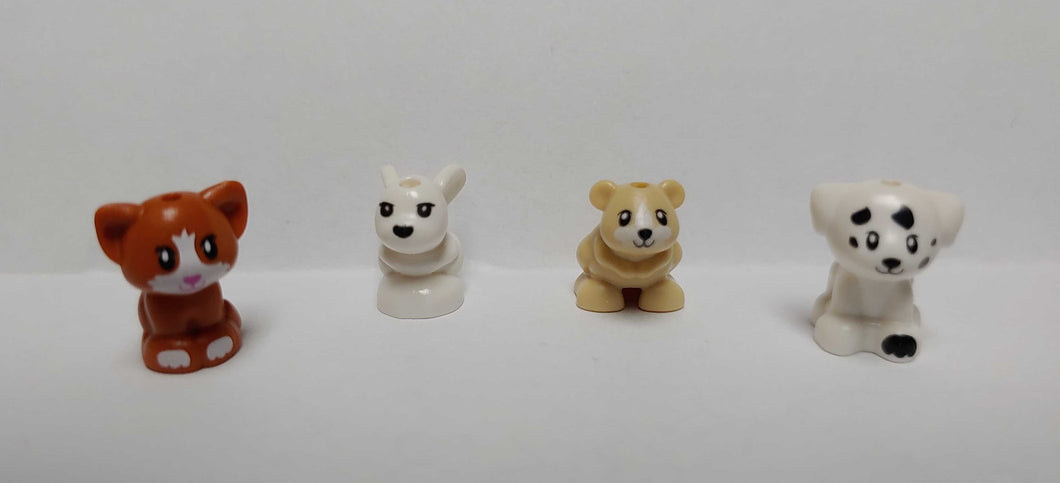LEGO Minifigure House Pets Set, Friends, White Dog, Dark Orange Cat, Tan Hamster/Mouse, White Bunny - 4 pack - 4 pack